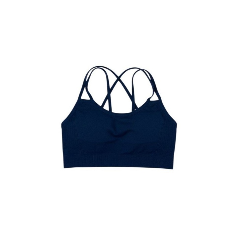 NUX Cropped Crisscross Back Sports Bra in Blue Small NWOT